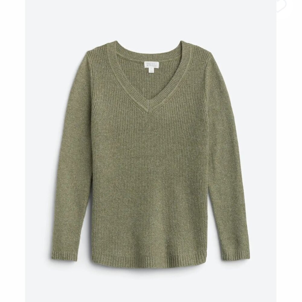 Market & Spruce Whistler V-Neck Rib Stitch Pullover Light Green Size Medium